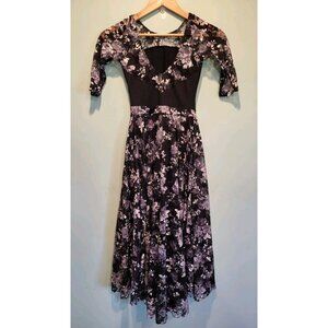 Revolution Dancewear Black White Floral Lace Midi Dress Sz LC